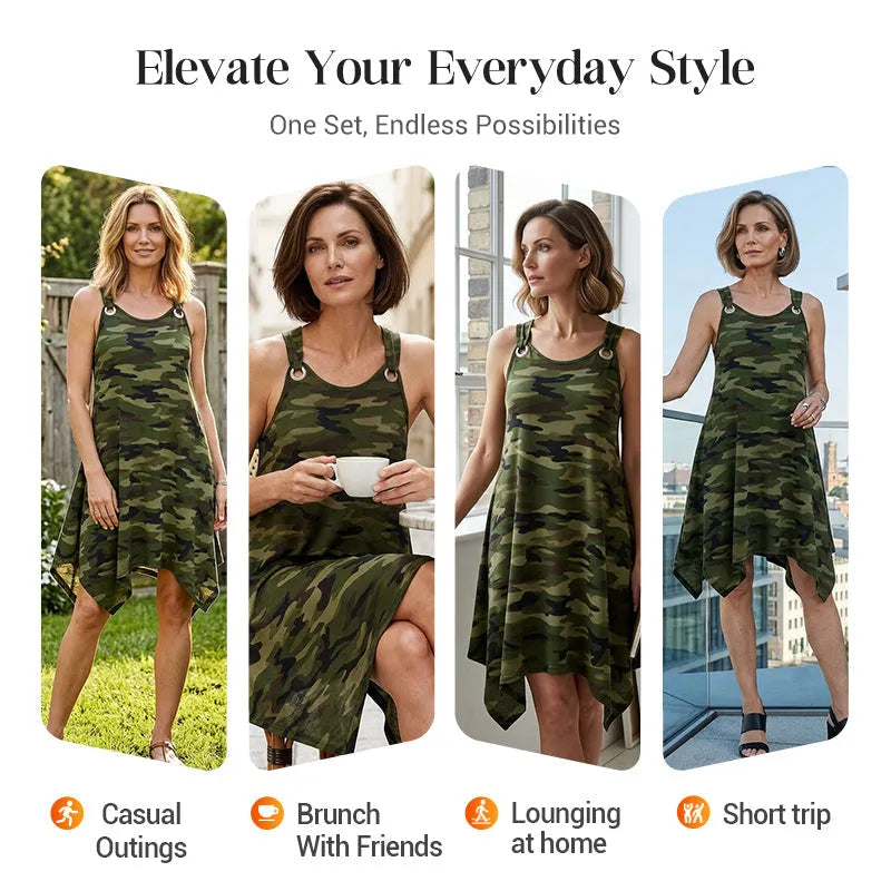 👗 50% OFF NOW! 💙Women's Sleeveless Asymmetrical Hem Camouflage Dress