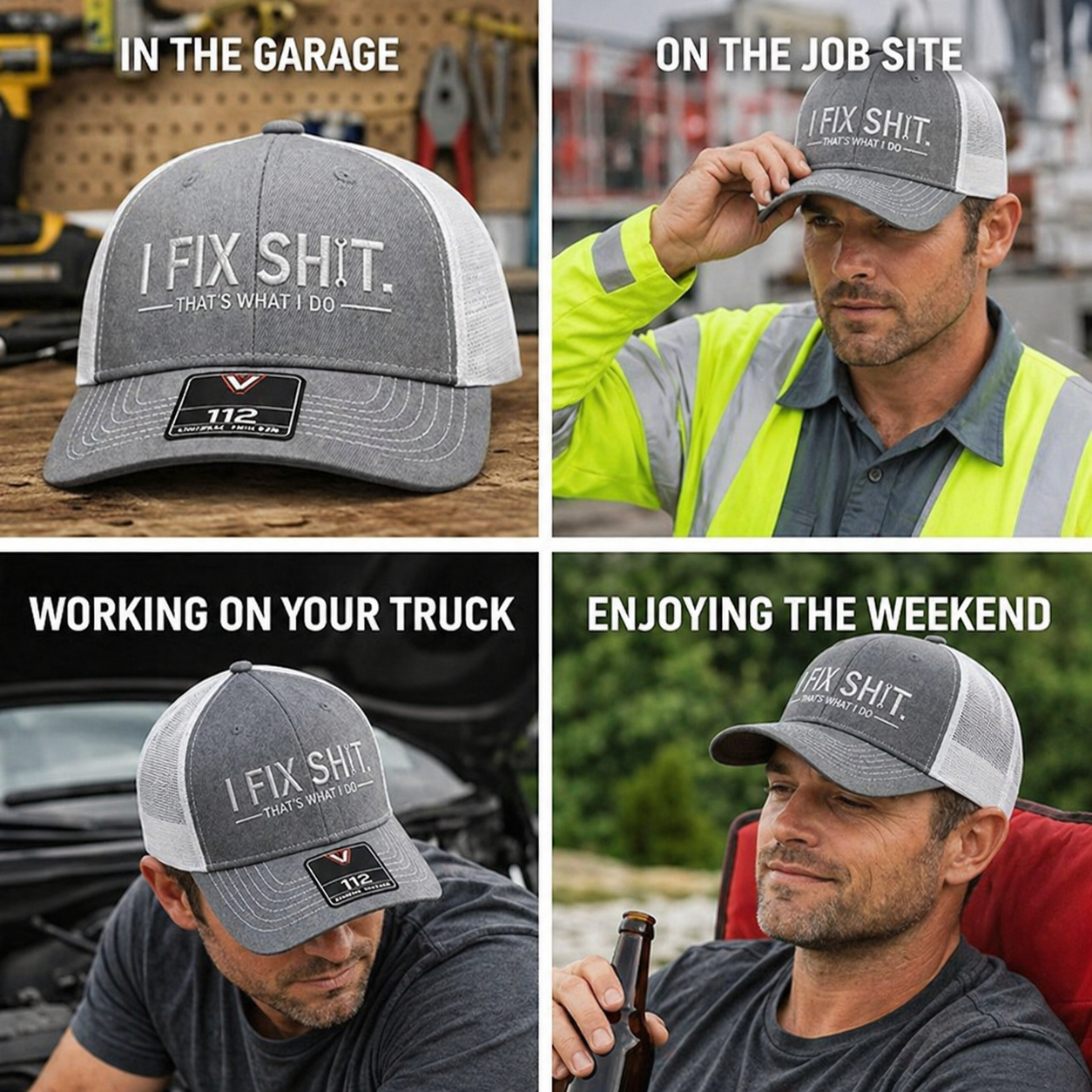 🔥2026 New Arrival ＆ Hot Sale🔥Mesh Back Trucker Cap with "I Fix Shit" Embroidery – Breathable Outdoor Sun Hat🧢☀️