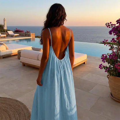 Women's Solid Color Cami Lounge Dress, Elegant Sleeveless Long Dress for Summer, Ladies Sleepwear for Indoor Wear