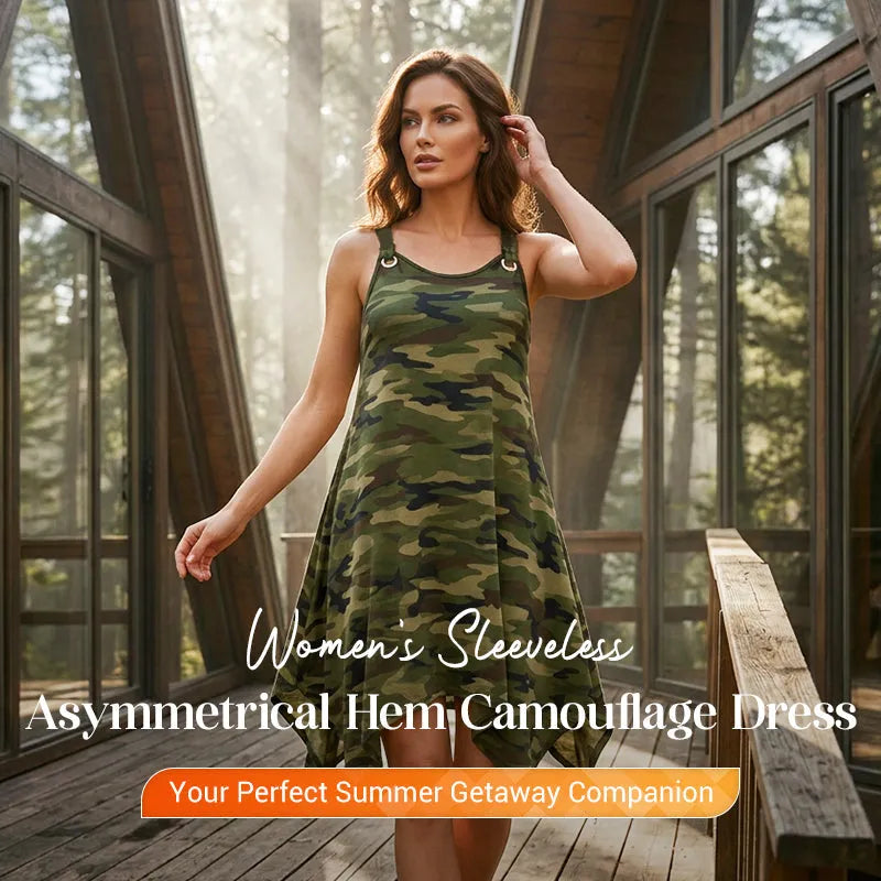 👗 50% OFF NOW! 💙Women's Sleeveless Asymmetrical Hem Camouflage Dress