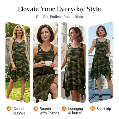 👗 50% OFF NOW! 💙Women's Sleeveless Asymmetrical Hem Camouflage Dress